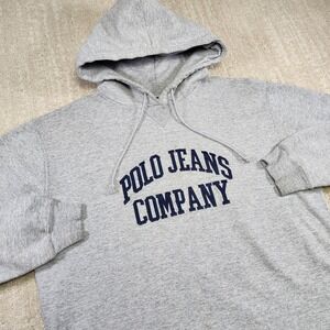 Vintage‎ Ralph Lauren Hoodie Men Small Polo Jeans Spellout Cotton Fleece Gray